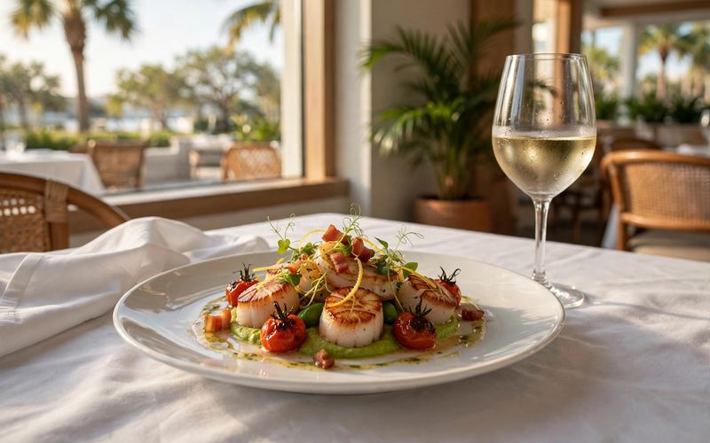 Elegant plated seafood dish at a Sarasota restaurant