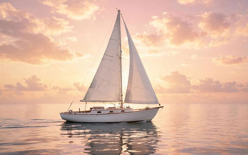 Sailboat gliding over the Gulf at golden hour